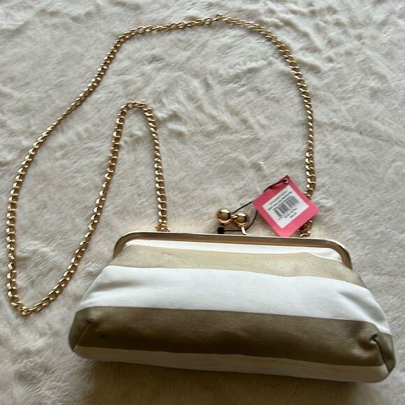 Donna Dixon Tippy Gold & White Kiss Lock Clutch NWT - Picture 16 of 16